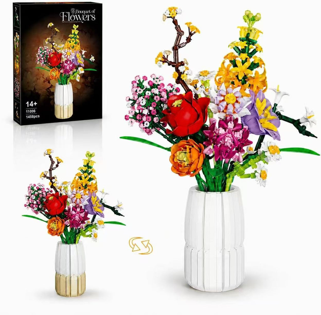 Brand New Free Tribe Bouquet of Flowers Building Set with Vase (1458 Pcs)