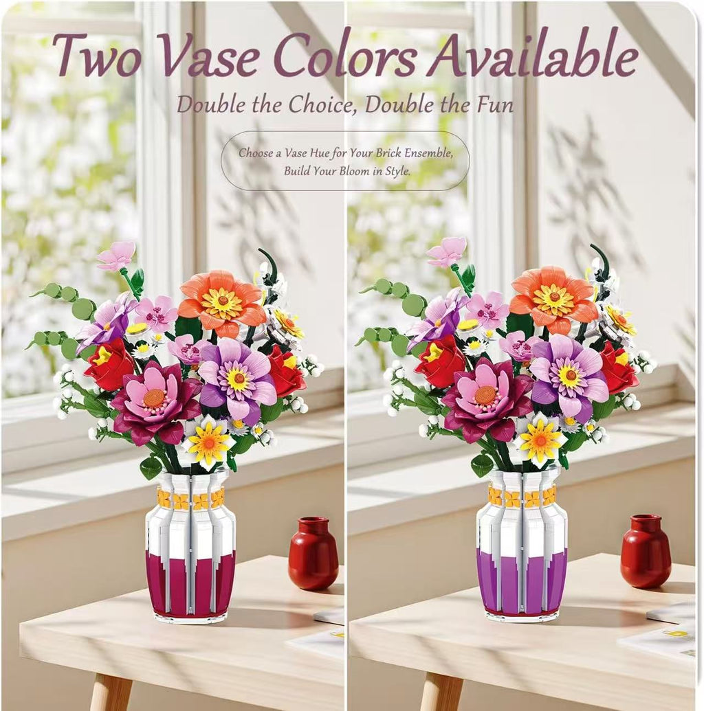 Brand New Free Tribe Spring Bouquet Building Blocks Set with Vase (1278 Pcs)
