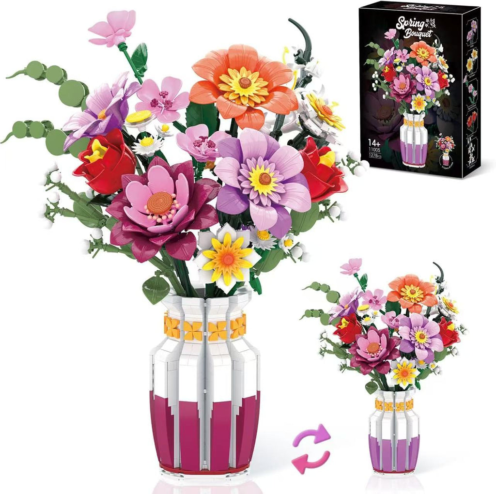Brand New Free Tribe Spring Bouquet Building Blocks Set with Vase (1278 Pcs)